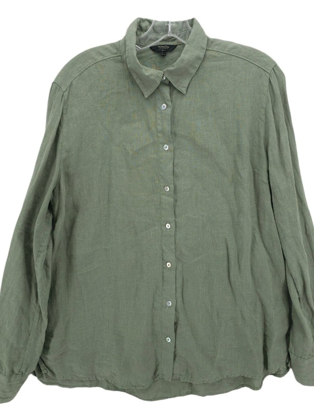 MASSIMO DUTTI Women's 100% Linen Green Shirt Long Sleeve Size 8